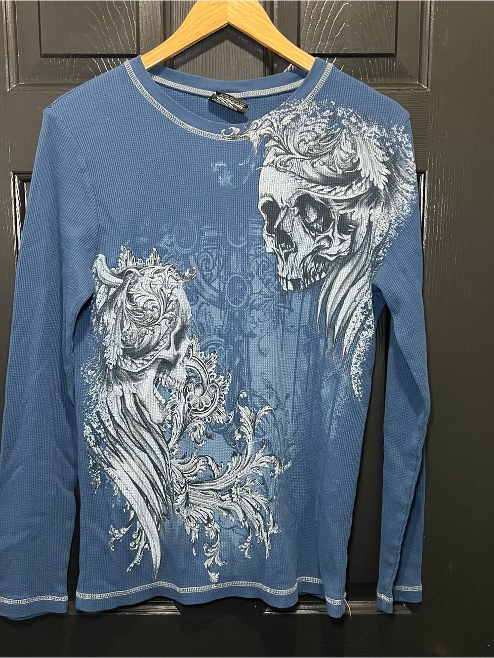Vintage Y2K No Boundaries Thermal Long Sleeve Skull Glory Graphic Shirt M